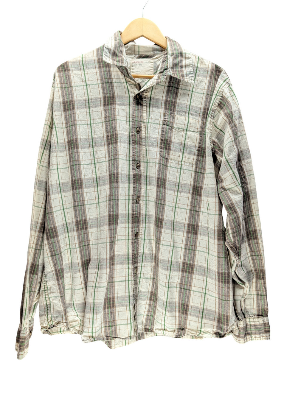 Wrangler Shirt Men XL Plaid Button Up Long Sleeve Green